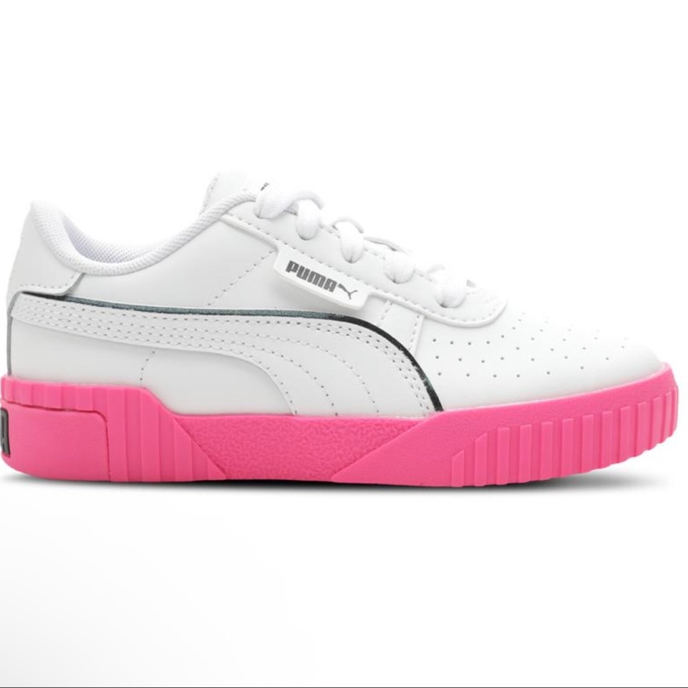 Puma Cali Cosmic Girl White Leather, Hot Pink Soles